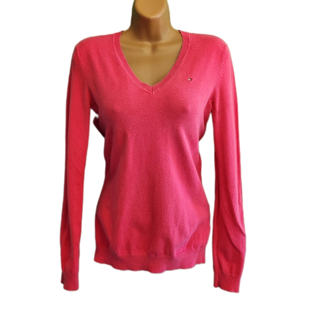 Tommy Hilfiger Pink V-Neck Sweater (Small)